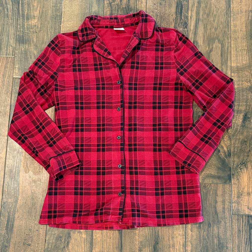 Soma Red and Black Plaid Button-Up Pajama Shirt Medium
